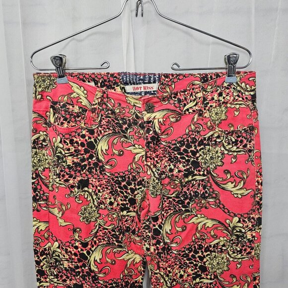 Hot Kiss Skinny Lily Pink Yellow Baroque Leopard Chain Print Jeans Retro Y2K 9 - Picture 2 of 16